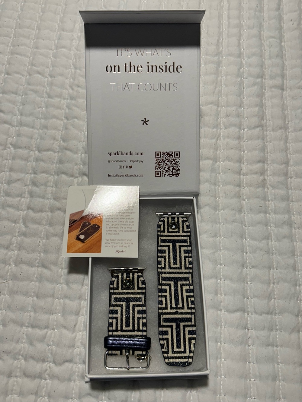 Spark*l Bands Geometric Navy & Cream with navy crystal accent Apple Watch Band